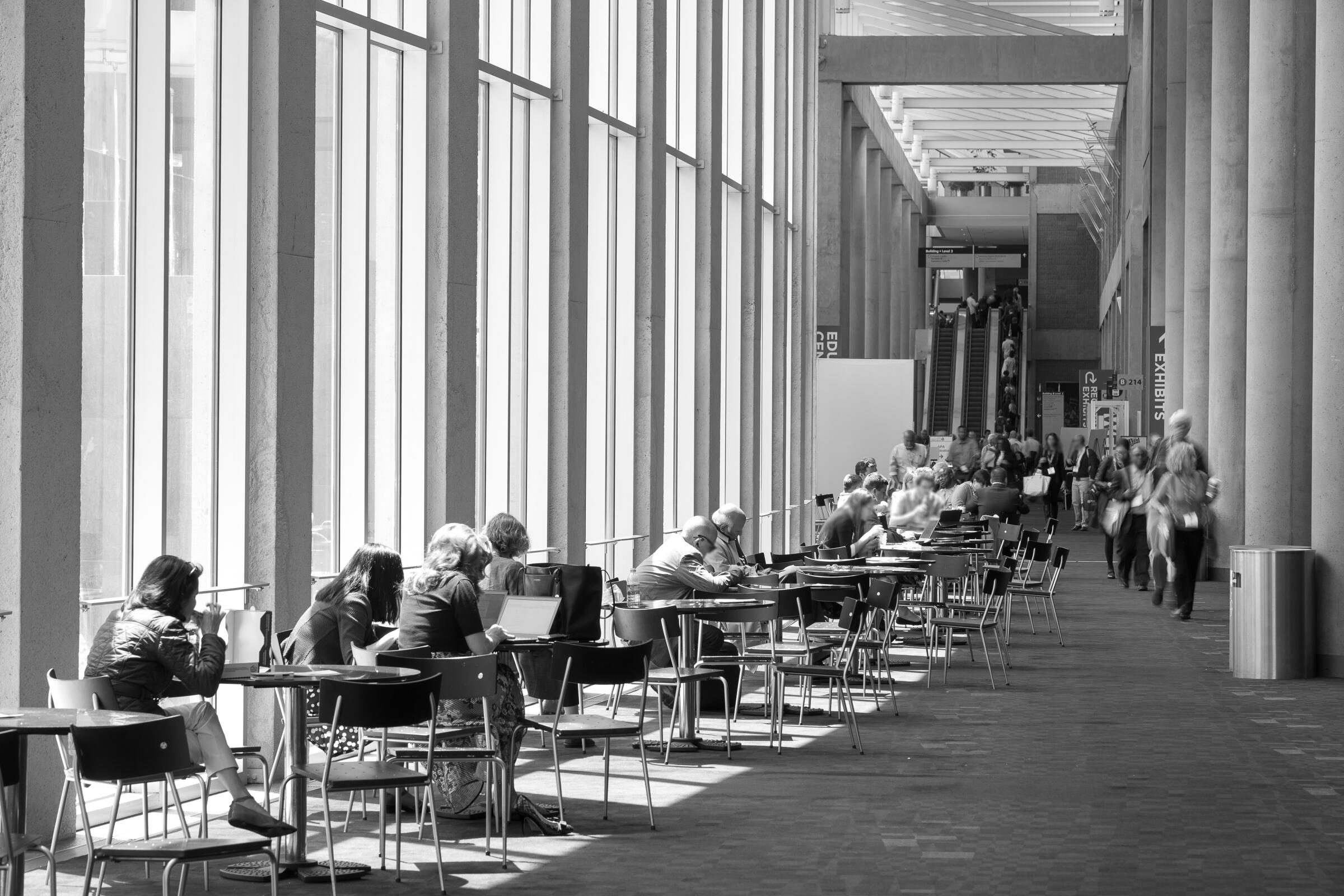 People waiting for a conference about antidepressants.